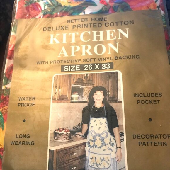 1996 Better Home Deluxe Printed Cotton Kitchen Apron Soft Vinyl Back Apron NWOT - Picture 7 of 11